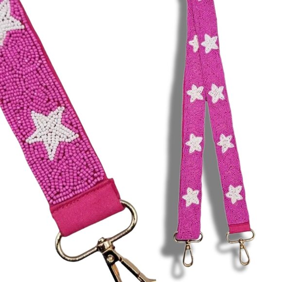 NEW Boho Western Cowgirl Pink Star Theme Beaded Crossbody Bag Handbag Strap - Picture 4 of 4